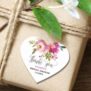 Fuchsia Floral  Bridal Shower  Heart Sticker