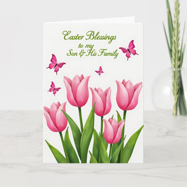 Fuchsia Floral Easter Blessings Card (Front)
