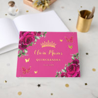 Fuchsia Floral Gold Quinceanera Sweet 16 Birthday