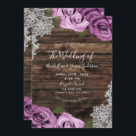 Fuchsia Floral Roses Rustic Wood & Lace Wedding Invitation<br><div class="desc">Customise any way you want.</div>