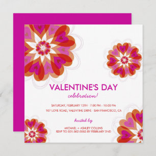 Fuchsia Flower Love Hearts Valentine Party Invite