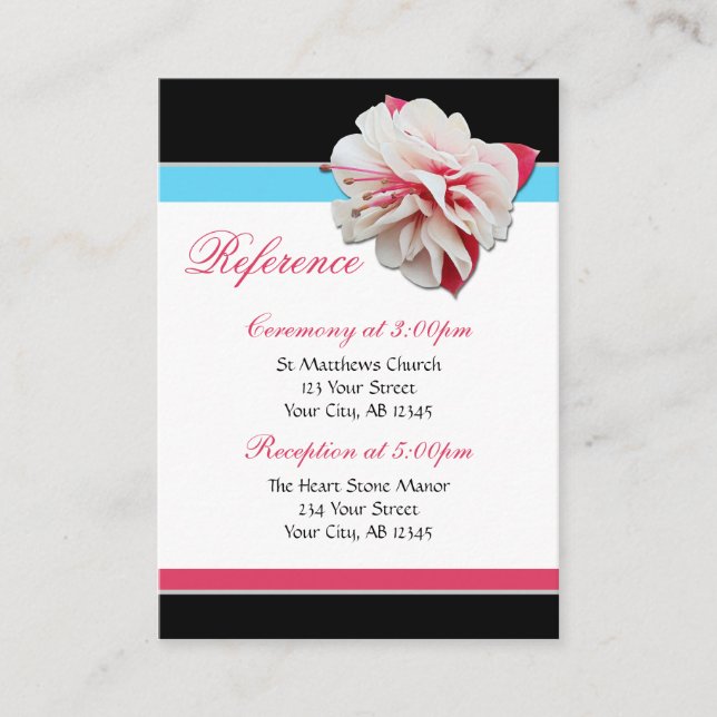 Fuchsia Flower Pink & Aqua Guest Reference Cards (Front)