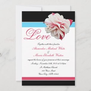 Fuchsia Flower Pink & Aqua Wedding Invitations