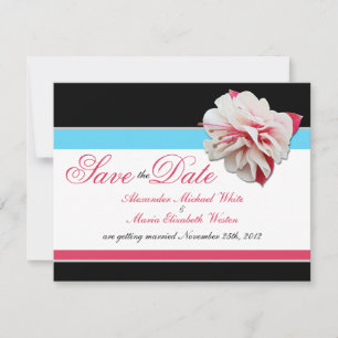 Fuchsia Flower Pink & Aqua Wedding Save the Dates Invitation