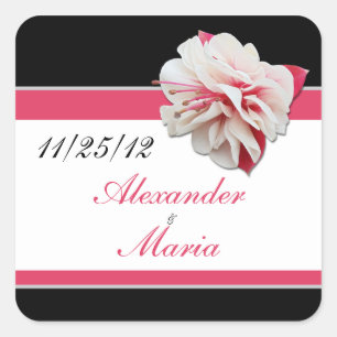 Fuchsia Flower Pink & Black Wedding Stickers