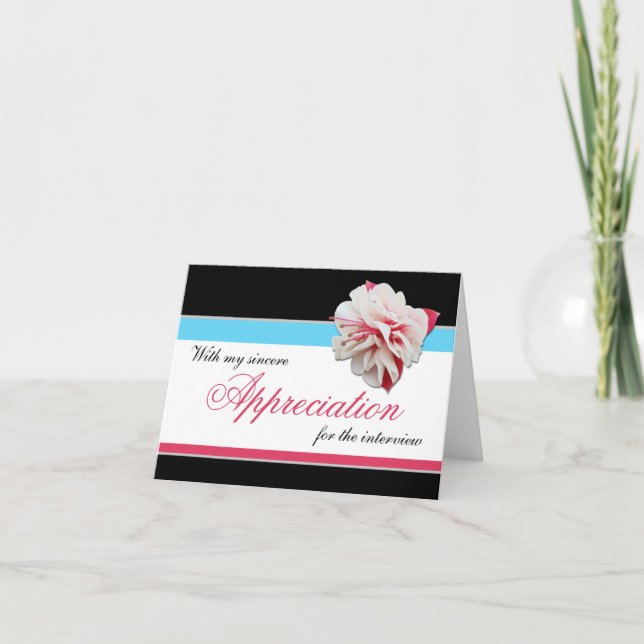 Fuchsia Flower Pink Blue Interview Thank You Card (Front)
