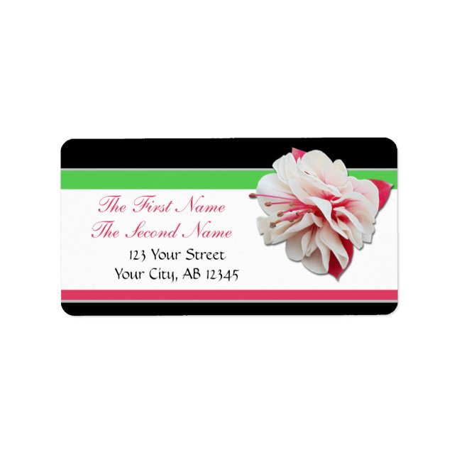 Fuchsia Flower Pink, Green & Black Address Labels (Front)