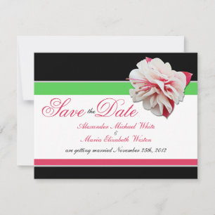 Fuchsia Flower Pink & Green Wedding Save the Dates Invitation