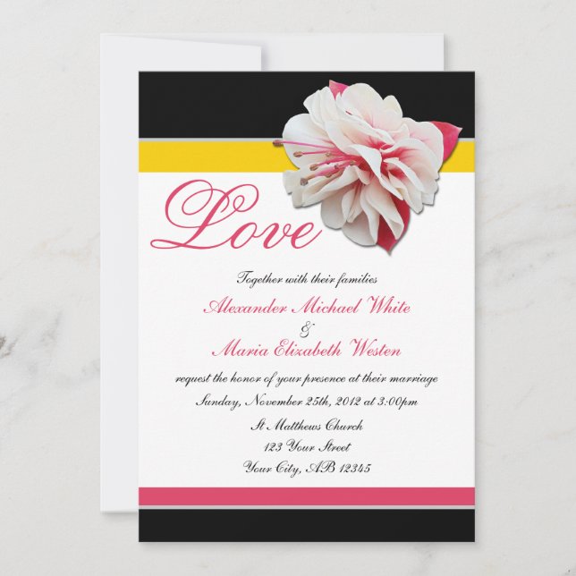 Fuchsia Flower Pink & Yellow Wedding Invitations (Front)