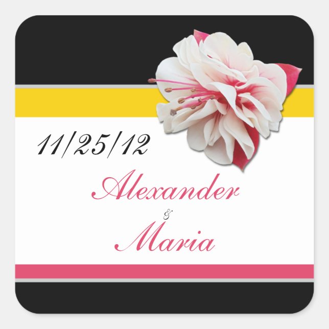 Fuchsia Flower Pink & Yellow Wedding Stickers (Front)
