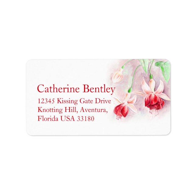 Fuchsia flower red wedding reply address label (Front)