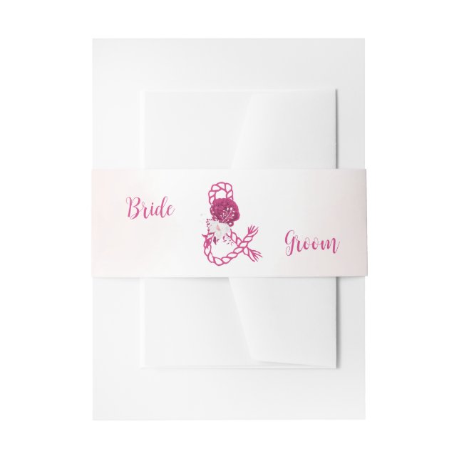 fuchsia flowers botanical wedding invitation belly band (Front Example)