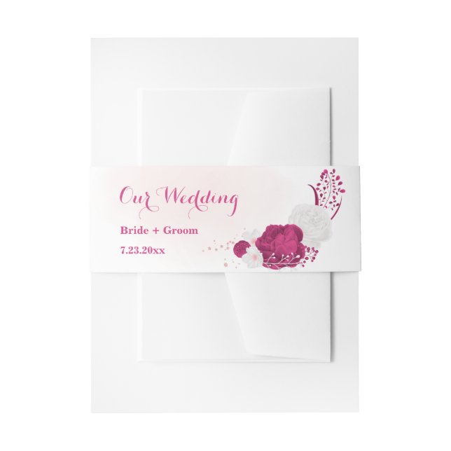fuchsia flowers botanical wedding invitation belly band (Front Example)