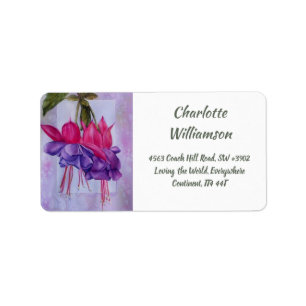 Fuchsia Flowers in Watercolor Address Label