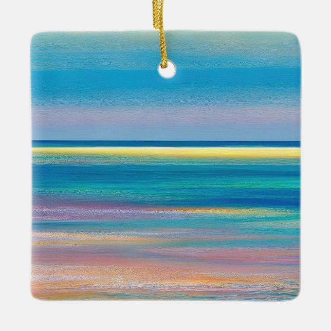 "Fuchsia Fusion" Abstract Seascape Ceramic Ornament (Front)