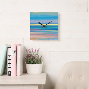 "Fuchsia Fusion" Abstract Seascape Square Wall Clock