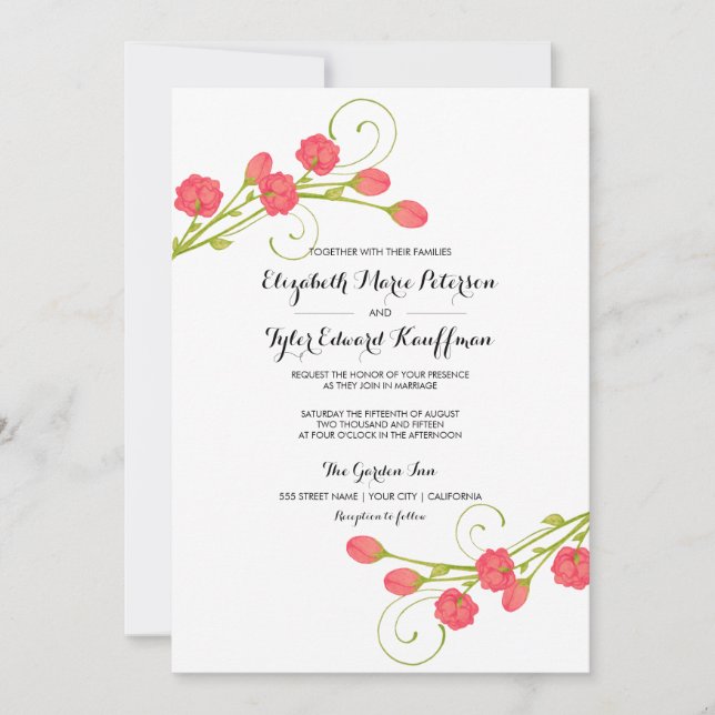 Fuchsia Garden Roses - wedding invitation (Front)