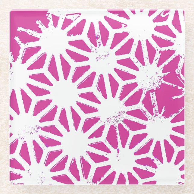 Fuchsia geometric pattern glass coaster (Front)