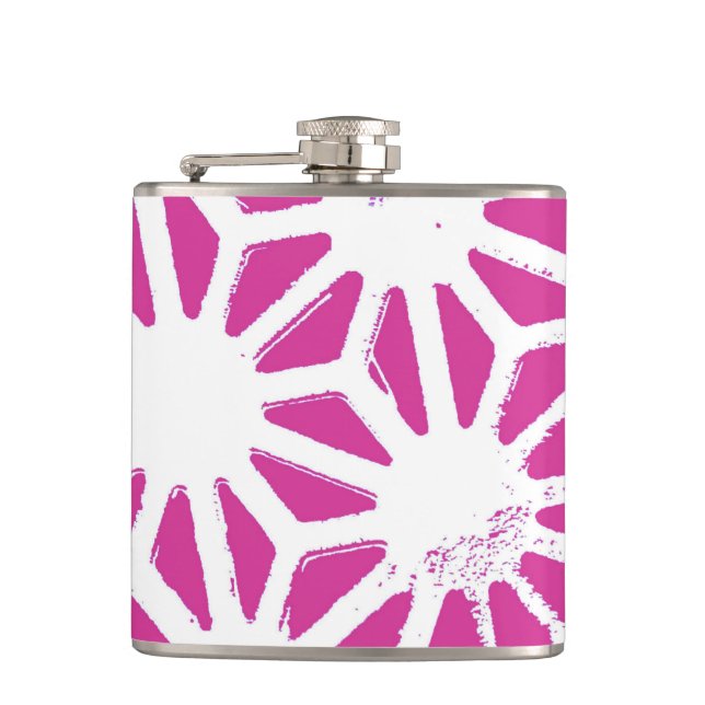 Fuchsia geometric pattern hip flask (Front)