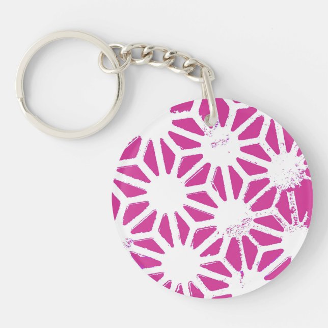 Fuchsia geometric pattern key ring (Front)