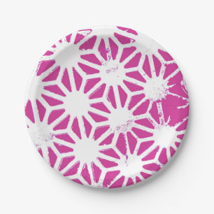 Fuchsia geometric pattern paper plate