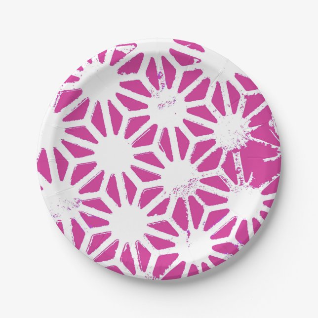 Fuchsia geometric pattern paper plate (Front)