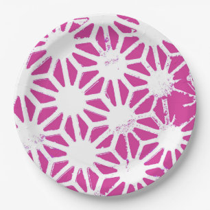 Fuchsia geometric pattern paper plate