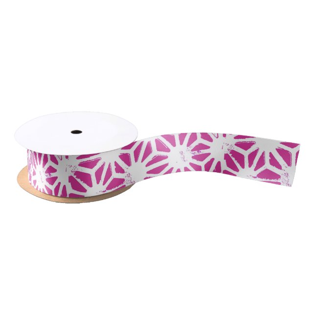 Fuchsia geometric pattern satin ribbon (Spool)