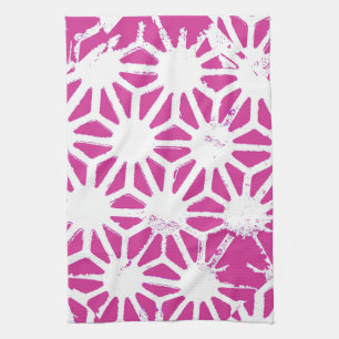 Fuchsia geometric pattern tea towel