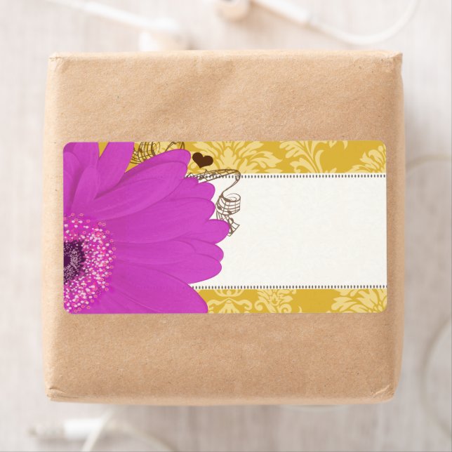 Fuchsia Gerber Daisy & Golden Glow Damask (Insitu)