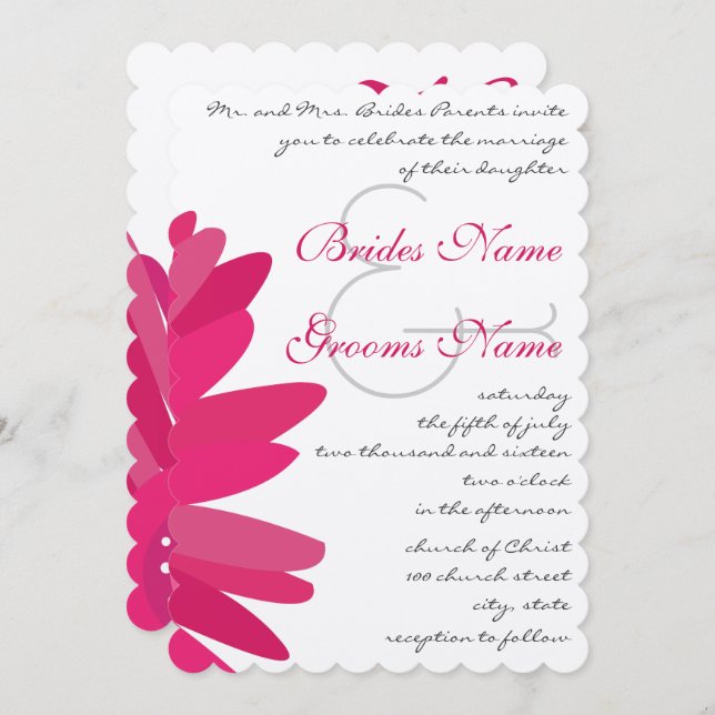 Fuchsia Gerber Daisy Wedding Invitation (Front/Back)