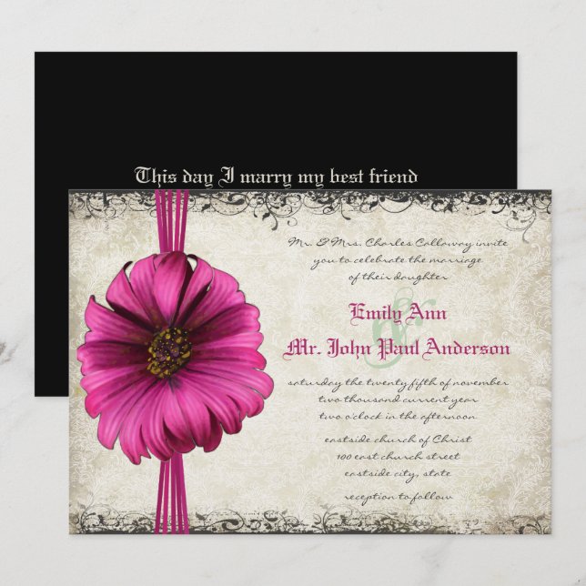 Fuchsia Gerber Daisy Wedding Invite (Front/Back)