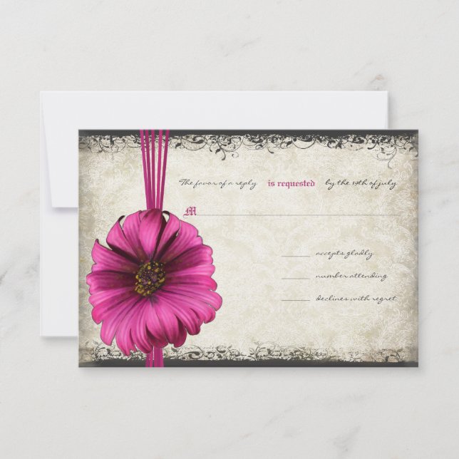 Fuchsia Gerber Daisy Wedding RSVP (Front)