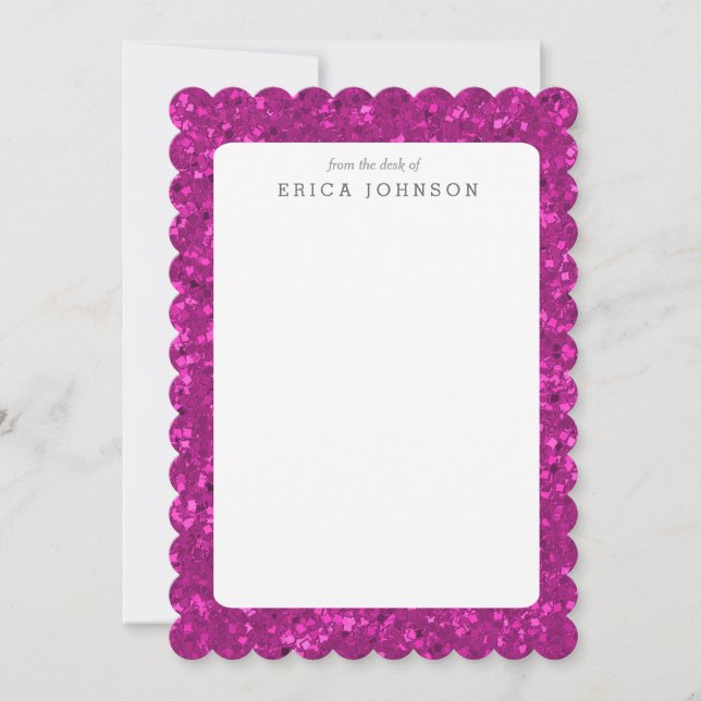 Fuchsia Glitter Look Hot Pink Sparkle Print Note Card (Front)