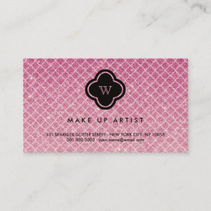Fuchsia Glitter Monogram Quatrefoil Profile Card