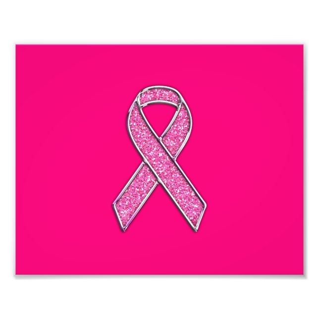 Fuchsia Glitter Style Pink Ribbon Awareness Photo Print (Front)
