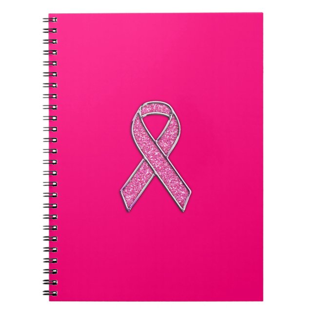 Fuchsia Glitter Style Pink Ribbon Awareness Spiral Notebook (Front)