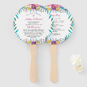 Fuchsia Gold Floral Chic Wedding Program Hand Fan
