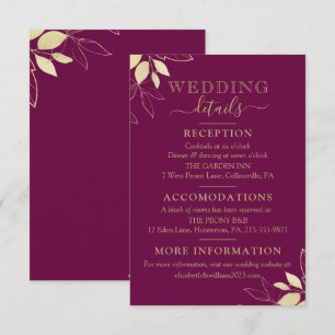 Fuchsia & Gold Foliage Modern Botanical Wedding Enclosure Card