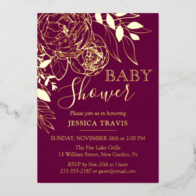 Fuchsia & Gold Modern Floral Baby Shower (Front)