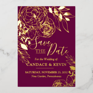 Fuchsia & Gold Modern Floral Peony Save the Date