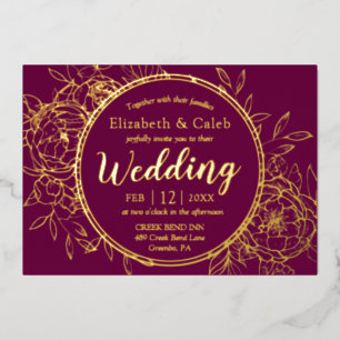 Fuchsia & Gold Peony Modern Toile Wedding