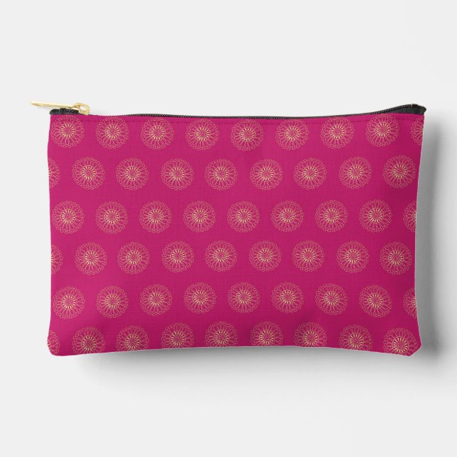 Fuchsia | Golden Zinnia Flower Medallions Accessory Pouch (Front)
