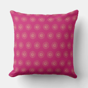 Fuchsia   Golden Zinnia Flower Medallions Cushion