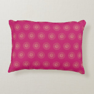Fuchsia   Golden Zinnia Flower Medallions Decorative Cushion