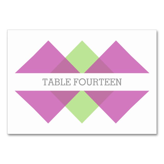 Fuchsia Green Geometric Triad Table Card (Front)