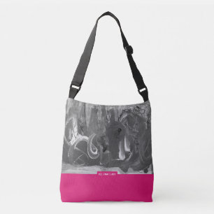 Fuchsia&Grey, Abstract Art Crossbody Bag
