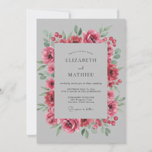 Fuchsia Grey Petal Wedding Invitation