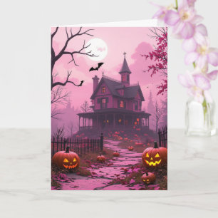 Fuchsia halloween mansion card