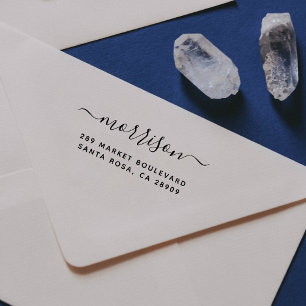 Fuchsia Hand-written Family Name & Return Address Self-inking Stamp